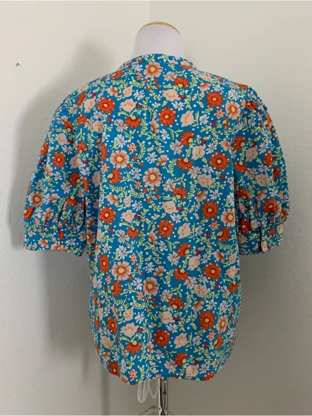 Loft Outlet Floral Puff Sleeve Top Womens M V Neck Button Popover Cotton